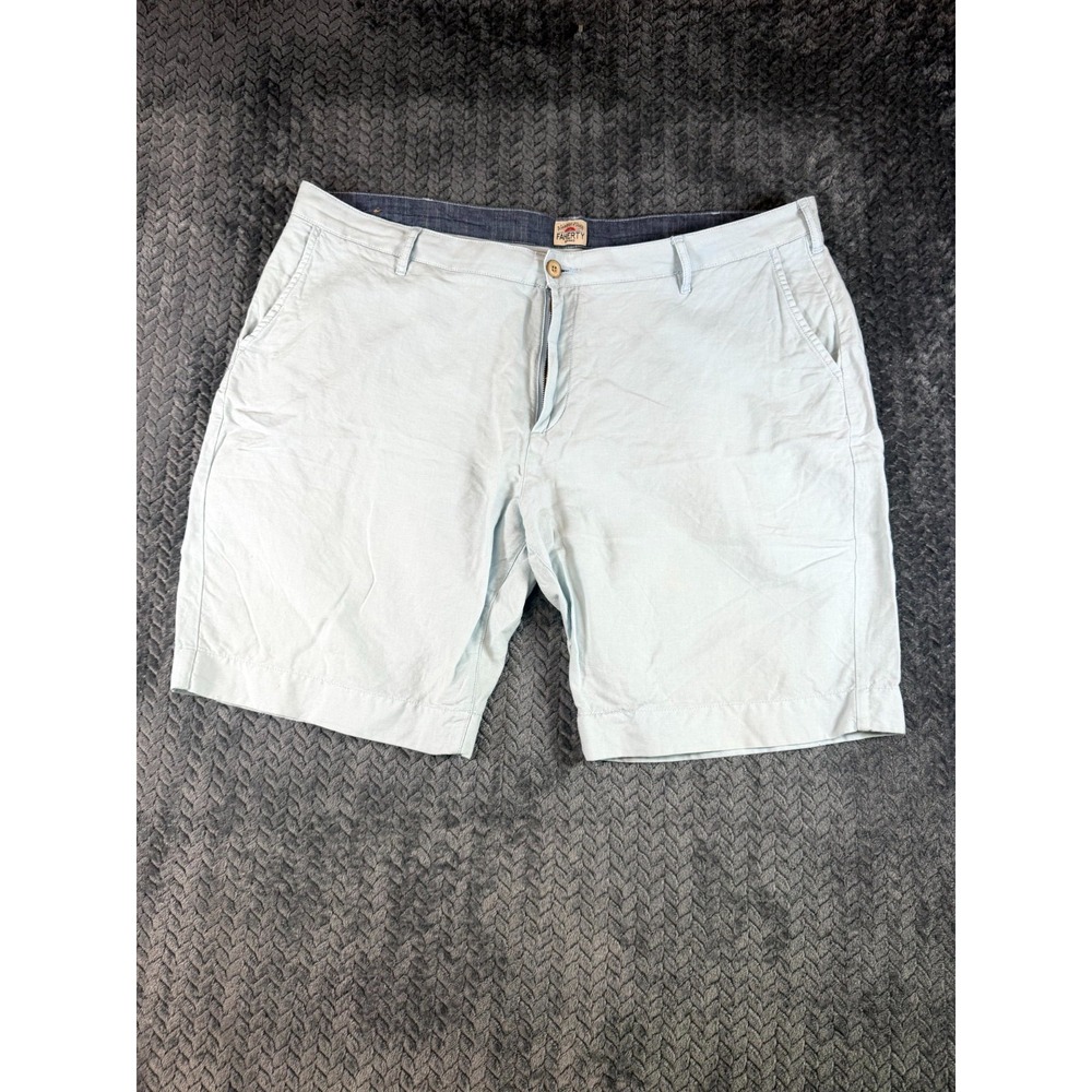 Faherty Brand Chino Shorts Mens 40 Blue Linen Mid Rise Flat Front Sportswear